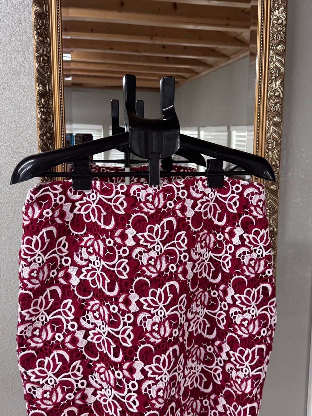 Talbots Burgundy and White Floral Lace Pencil Skirt